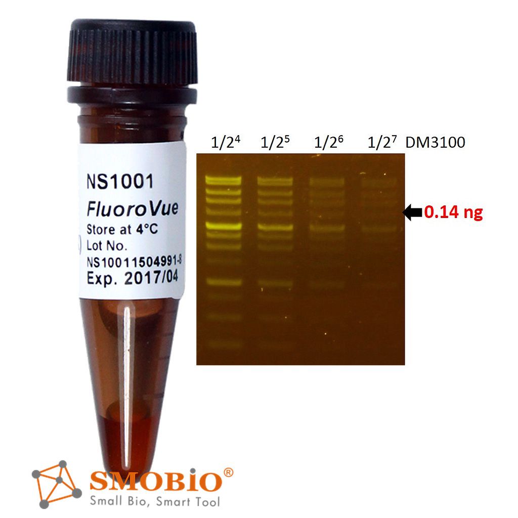 [NS1001] FluoroVue™藍光/紫外光雙用萬倍螢光核酸無毒安全染料, 500 μl x 5